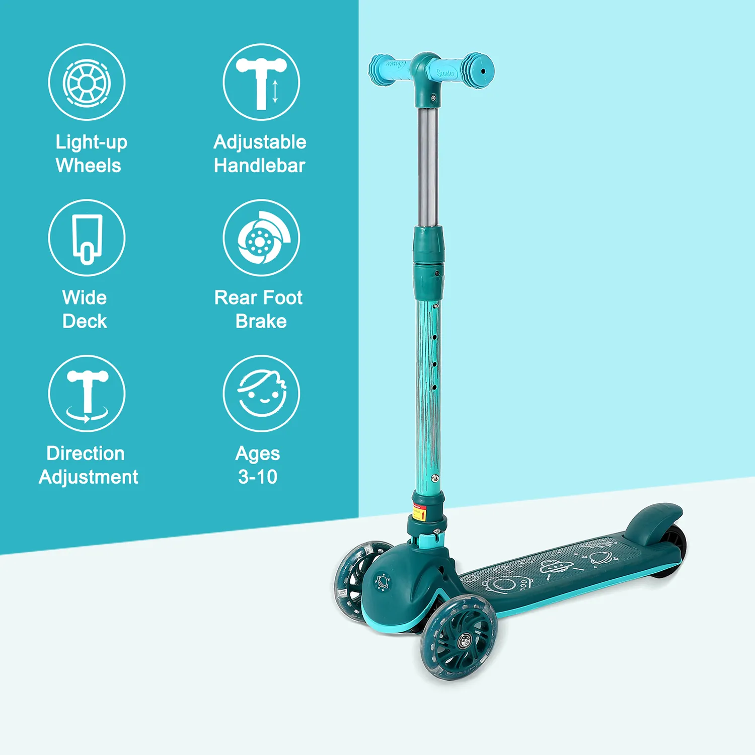 Kadyn Green Kick Scooter for Kids, 3 Wheel Scooter for Aged 3-10, Wheel with Brake, Adjustable Height Handlebar, Lightweight, Extra-Wide Childrens Foldable Kick Scooter Kids Kadyn Green Kick Scooter for Kids, 3 Wheel Scooter for Aged 3-10, Wheel with Brake, Adjustable Height Handlebar, Lightweight, Extra-Wide Childrens Foldable Kick Scooter Kids