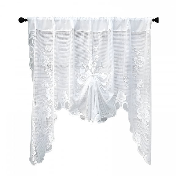 AUQ Short Kitchen Valances And Curtain Set,Privacy White Linen Swag Curtains,Semi Sheer Bathroom Tiers for Small Windows Bathroom Window Curtain