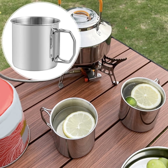Durable Stainless Steel Camping Cup with Foldable Handle – Outdoor Drinkware for Backpacking and Hiking Adventures – Compact 250ml Portable Travel Mug
