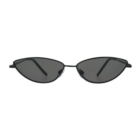 Womens Vintage Style Narrow Metal Rim Cat Eye Sunglasses All Black