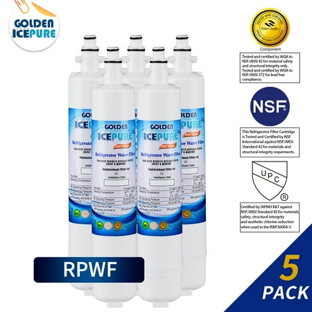 GOLDEN ICEPURE RPWF Refrigerator Water Filter Replacement For GE RPWF(NOT FOR RPWFE), WATER SENTINEl WSG-4, RWF3600A 5 Pack