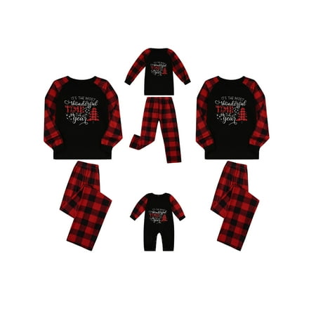 

Peyakidsaa Family Matching Christmas Pajamas Set Plaid Tree Print Long Sleeve Xmas Nightwear