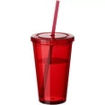 thumbnail image 1 of Tasse à Double Paroi avec Paille, Tasse en Plastique, Tasse à Café Glacé Réutilisable, Tasse Transparente - Rouge, 1 of 5