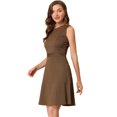 thumbnail image 1 of Vestido De Tweed A Cuadros Sin Mangas Para Mujer Vestidos De Trabajo De Pata De Gallo Entallados Y Acampanados MarrÃ³n XL Unique Bargains Vestido, 1 of 6