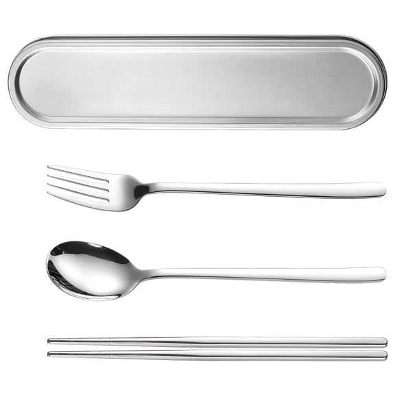 3 Pcs 304 Stainless Steel Travel Utensil Set – Lightweight Fork, Spoon & Chopsticks with Portable Case, Reusable Cutlery for Camping, Office, School & On-the-Go Dining