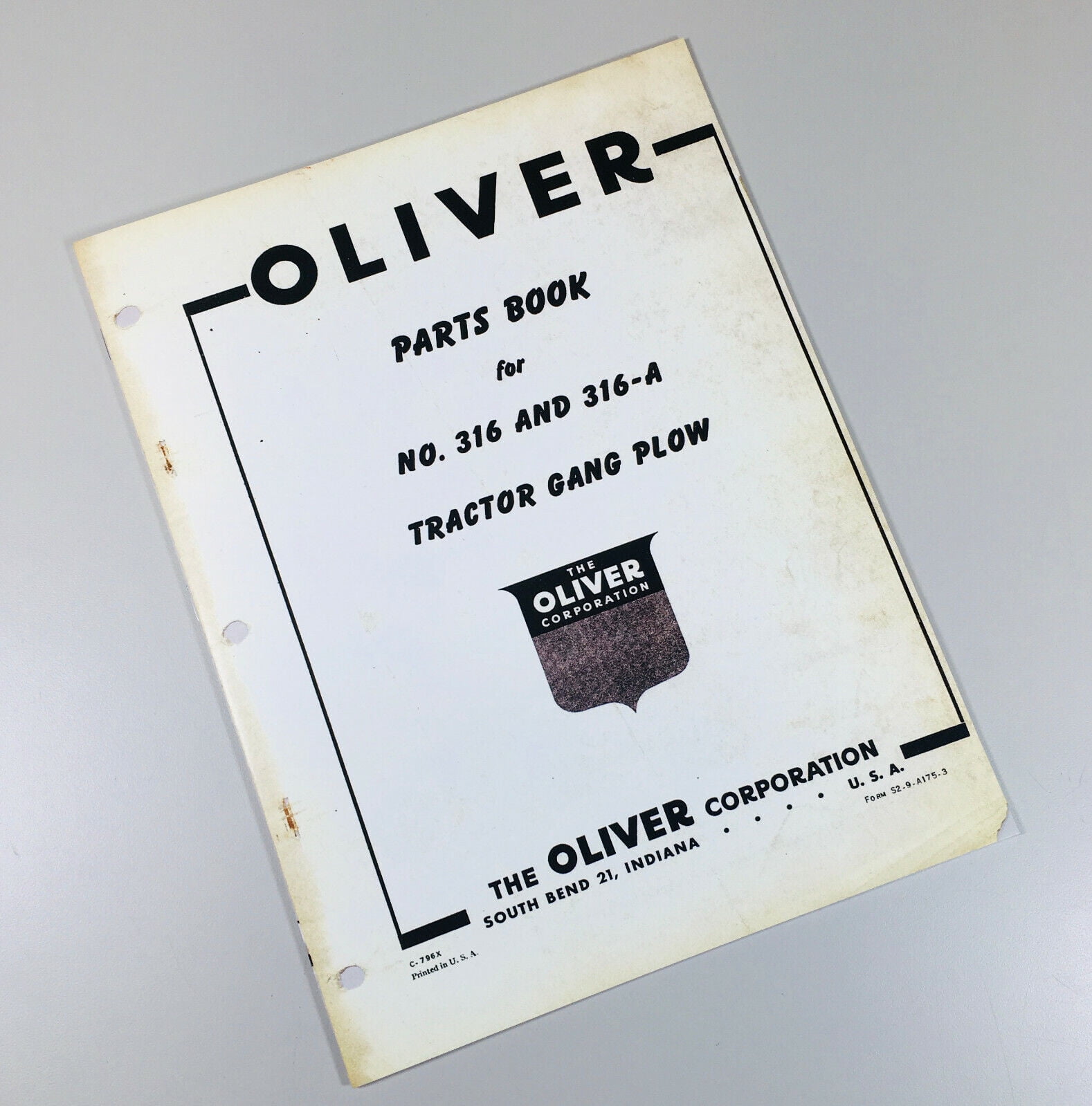 OLIVER 316 316A PLOW PARTS MANUAL CATALOG ASSEMBLY SCHEMATICS EXPLODED