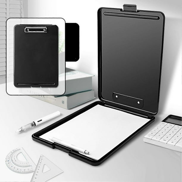 Clip Board Plastic Space Saving Paper Clip Board Stationery Gift for Test Papers Documents Black