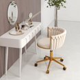 thumbnail image 3 of ABET Vanity Chair with Wheels, Small Velvet Office Desk Chair, Hand Woven Semi-Circle Makeup Stools for Girls Women Bedroom Nail Table, 360° Swivel & Height Adjustable Gold Base Armchair, Beige, 3 of 18