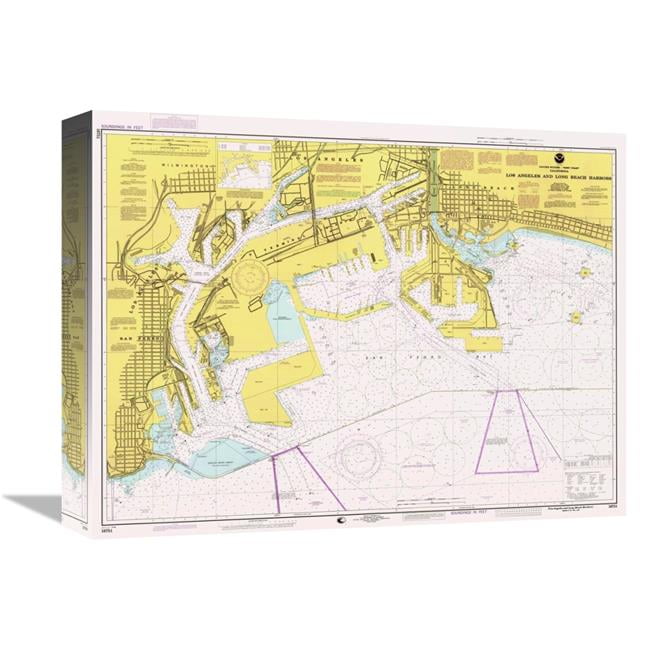 Global Gallery 16 in. Nautical Chart Los Angeles & Long Beach Harbors