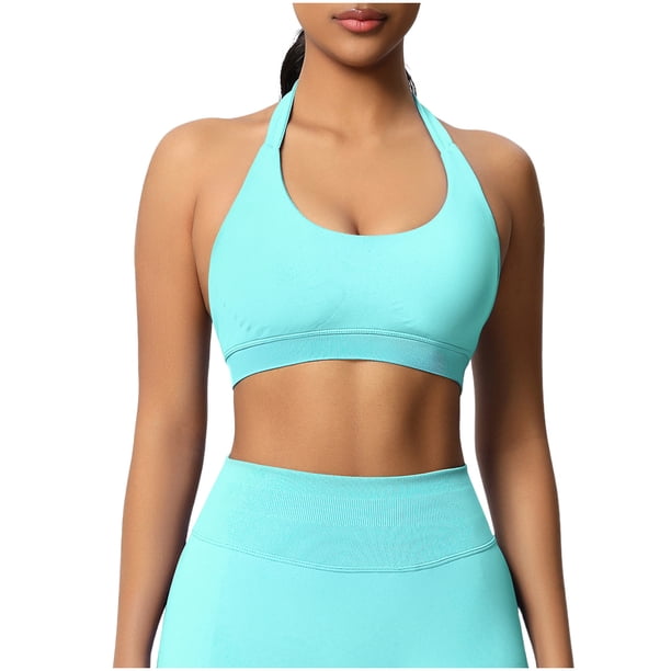 Sujetadores Deportivos para Mujeres Soporte Alto Busto Grande de Color Sólido Sujetador de Punto sin Costuras de Yoga, Cuello Colgante Diseño de Espalda para el Gimnasio
