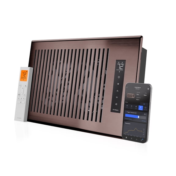 AC Infinity AIRTAP T6 Bronze, Register Booster Fan for 6” x 12” Register Openings, Improves Heating & Cooling Automatic Open/Close Vents LCD Temperature Controller Quiet 10 Speeds Smart Home WiFi App