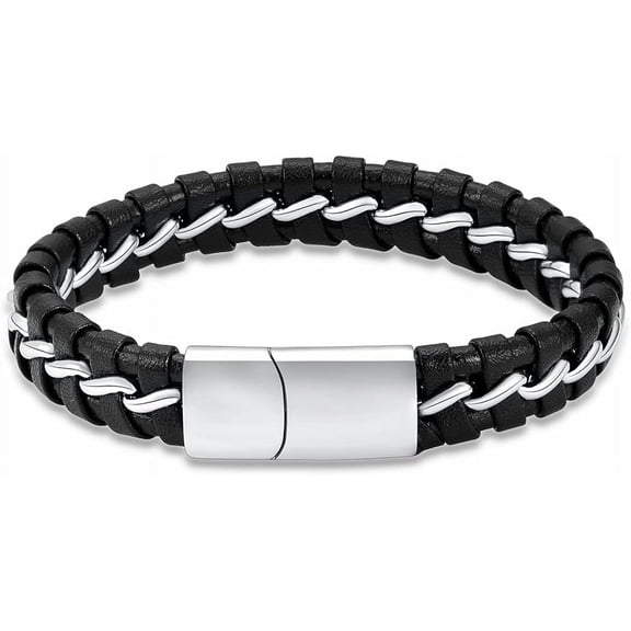 Cuff Braided Leather Wristband Urn Bangle Cremation Bracelet for Human Ashes Stainless Steel Ashes Bracelet Memorial Cremation Jewelry Keepsake Bangle for Men