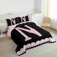 thumbnail image 3 of Manfei Personalized Letter N Full Size Comforter Sets,Bow Monogrammed Theme Bedding Comforter Set,Pink Black Bedding Sets For Girl Teens,Ultra Soft Bedroom Decor Reversible,3pcs, 3 of 8