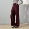 thumbnail image 2 of Miluxas Women's High Waisted Wide Leg Dress Pants Solid Straight Leg Pleated Trousers with Pockets for office Business Casual Wine, 2 of 8
