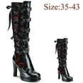 thumbnail image 2 of Dakaela Womens Lace Knee High Boots Buckle Block Heel Wide Calf Boot Punk Platform Riding Combat Boots, 2 of 7