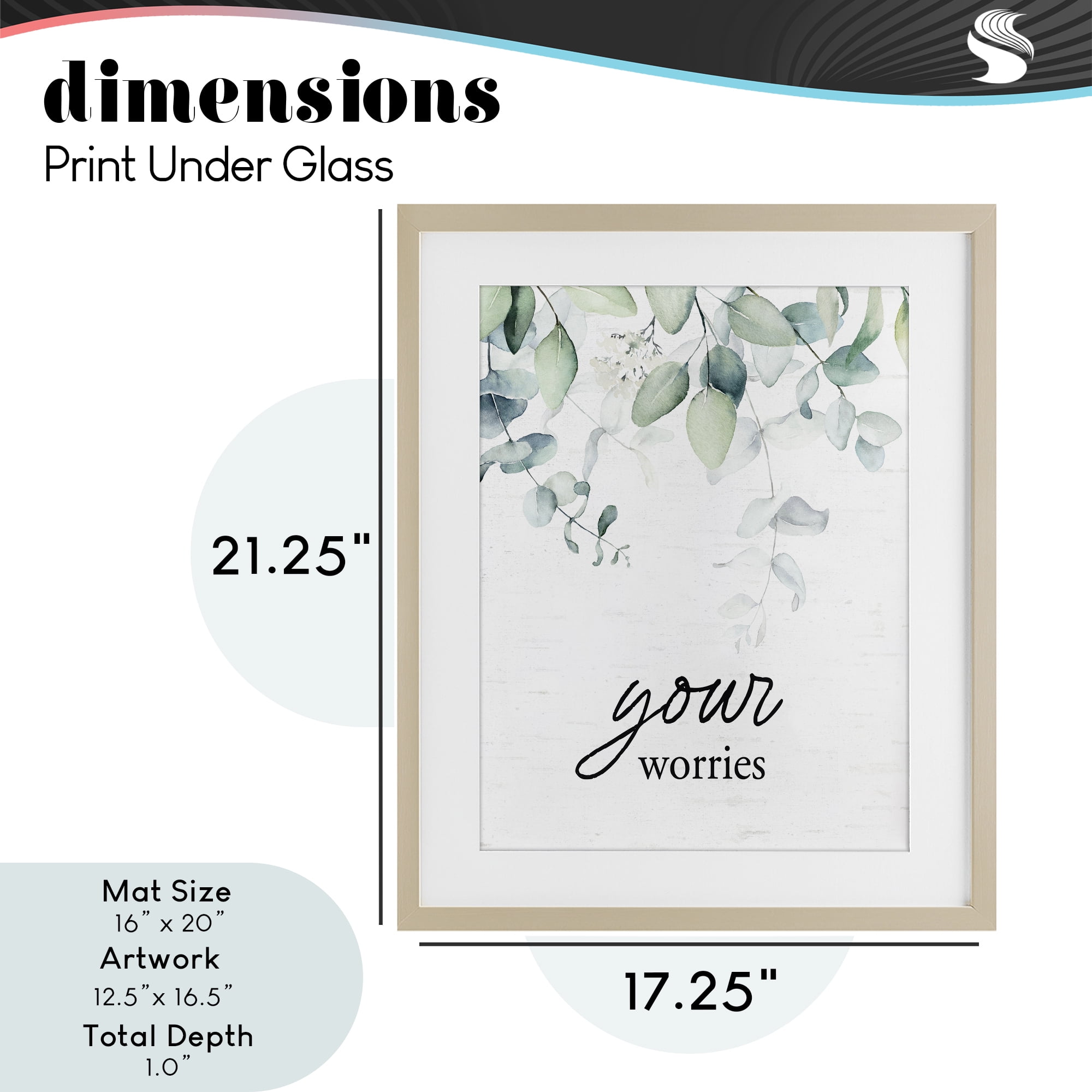 Your Worries Eucalyptus Birch Framed Print Under Glass, design by Lettered and Lined