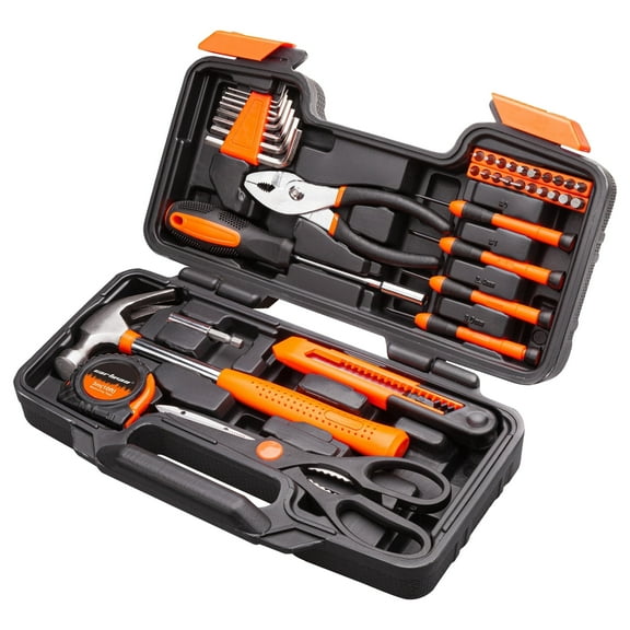 CARTMAN 39-Piece Tool Set General Household Hand Kit with Plastic Toolbox Storage Case Orange