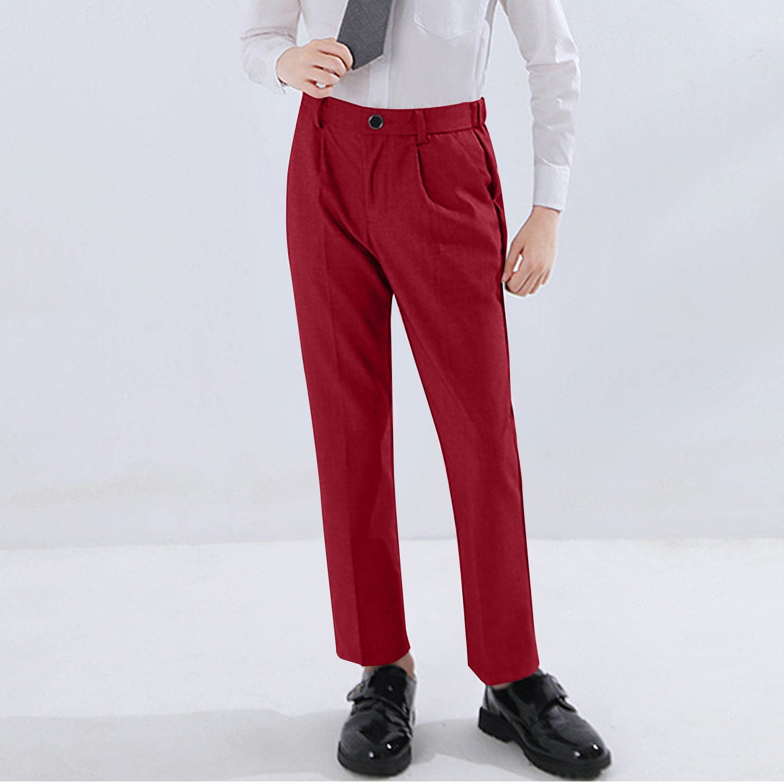 NAISIBABY Little and Big Boys School Uniform Pants Classic Fit Flat Front Elastic Waist Performance Pants Wine 12T
