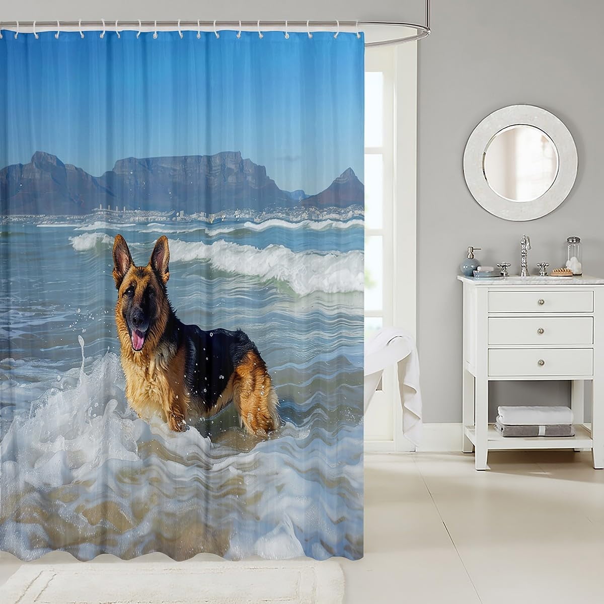 German Shepherd Shower Curtain Cute Dog Bathroom Shower Curtain Set for Stalls Bathtubs Ocean Beach Mountain Bath Curtain Hippie Pet Dog Waterproof Bathroom Curtains Room Decor 72x72 Inch