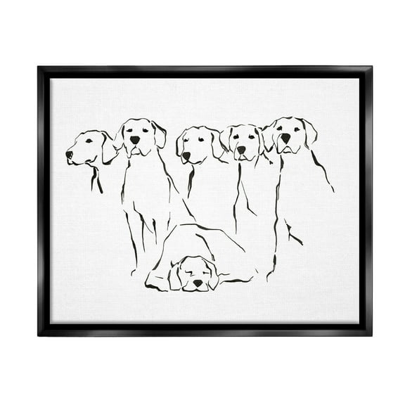 Stupell Industries Minimal Dogs Doodle Animals & Insects Painting Black Floater Framed Canvas Art Print Wall Art, 21 x 17