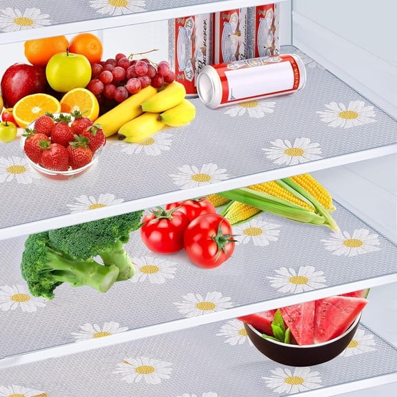9 Pcs Refrigerator Liners, 17.7"x11.8" Waterproof Fridge Liners,Washable Non-Slip Refrigerator Mats, EVA Non Adhesive Daisy Fridge Liner for Drawers Cupboard Closet,Can Be Cut