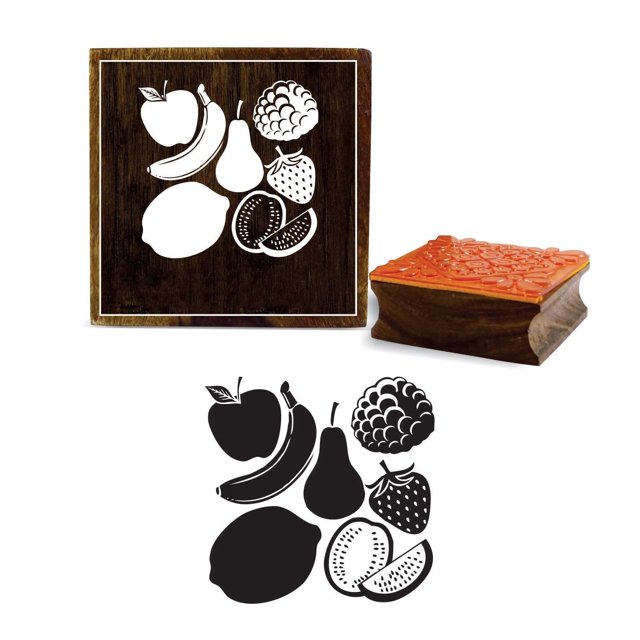 Printtoo Fruits Vector Pattern Square Wooden Rubber Stamp Craft Block Diary Card-4 x 4 Inches