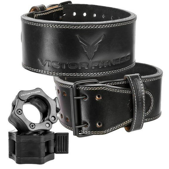 Victor Fitness Leather Power Lifting Belt   Quick Release Barbell Collars