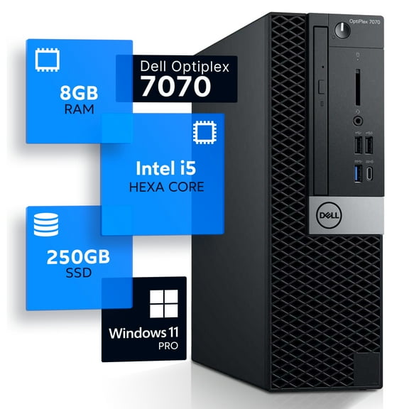Dell Optiplex 7070 Desktop Computer | Hexa Core Intel i5 (3.2GHz) | 8GB DDR4 RAM | 250GB SSD Solid State | 5G-WiFi & Bluetooth | Windows 11 Professional | Home or Office PC (Refurbished)