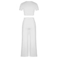 thumbnail image 5 of Jalioing Summer Lounge Set for Women Short Sleeve Crop Top with Pleated High Waist Palazzo Pant 2 Piece Sets, 5 of 7