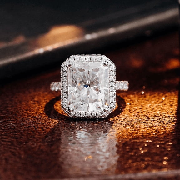 Silvago Jewel Radiant Cut 2.5 Ct VVS1/D Lab Created Diamond Wedding Ring for Bridal - Stamped 14K White Gold Plated Ring - Halo Silver Ring - Silver Diamond Engagement Ring - Birthday Gift