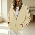 thumbnail image 2 of vdgthytj Sweatshirts for Women Full Zip Long Sleeve Drop Shoulder Side Striped Hooded Jackets Fall Winter Athleisure Outerwear with Pockets(Large,Beige), 2 of 7