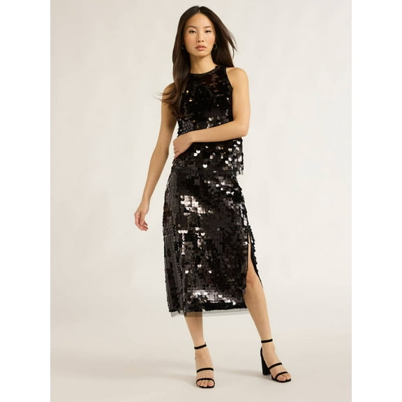 Scoop Women's & Women's Plus Paillette Sequin Midi Skirt, Sizes XS-4X