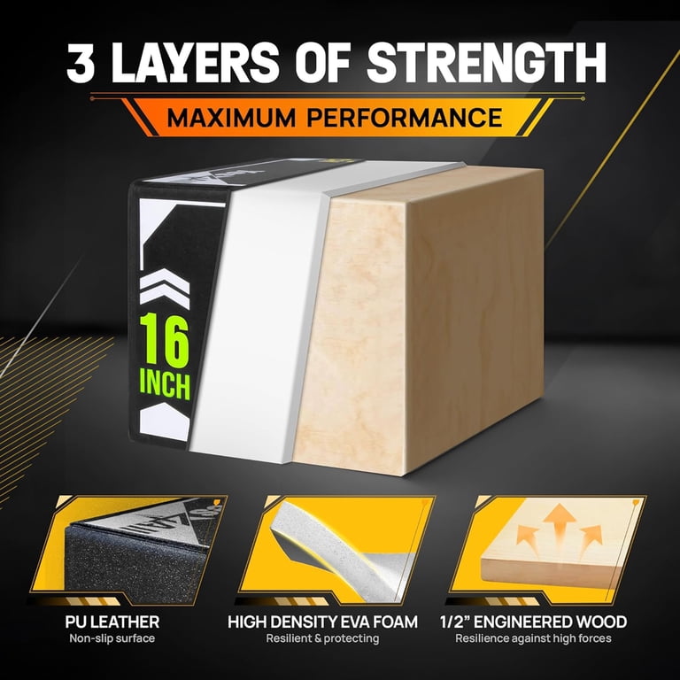 Yes4All 3-in-1 Soft-Padded Plyo Box With Wooden Core, Non-Slip