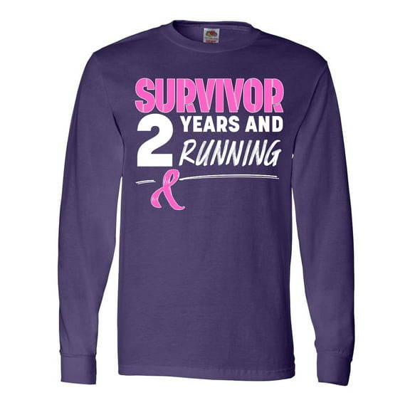 Inktastic Breast Cancer Survivor 2 Years and Running with Pink Ribbon Long Sleeve T-Shirt