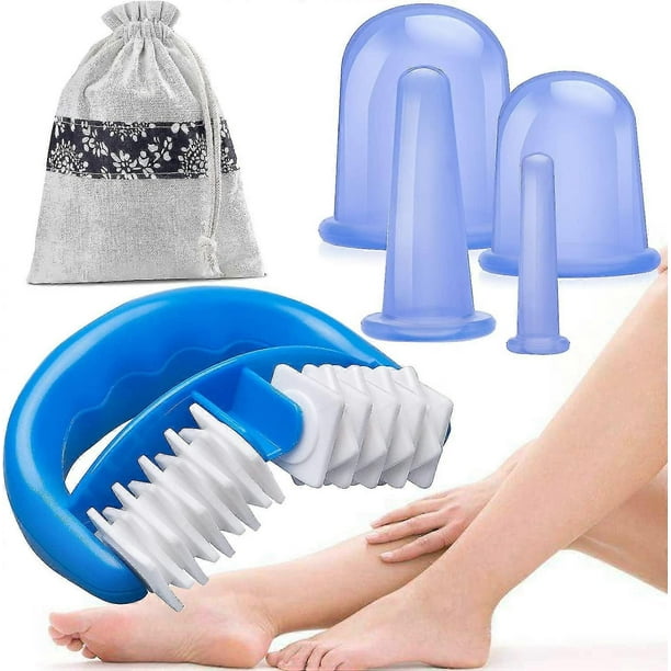 Set de ventosas de silicona para terapia, masajeador para eliminar celulitis con rodillo de masaje y 4 ventosas de silicona, ventosas antienvejecimiento para rostro y cuerpo entero.