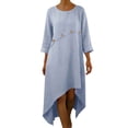 thumbnail image 3 of TaTaai Women's Spring Summer Casual Dress 3/4 Sleeve Round Neck Solid Color Loose Fit Hi-Lo Hem Ankle Length Shift Dress Soft Stretchy Gift, 3 of 7