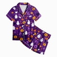 thumbnail image 4 of Futezty Halloween Pjs Set Ghost Pumpkin Print Girls Silk Pjs Short Sleeve Button Down Nightwear with Shorts Sets Teen Girl Pajamas 2T-13T, 4 of 4