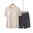 thumbnail image 1 of Women's Spring Summer Pajama Set Round Neck Short Sleeve Top And Shorts with Built-In Bra, Loose Comfortable Sleepwear by Hontri, 1 of 5