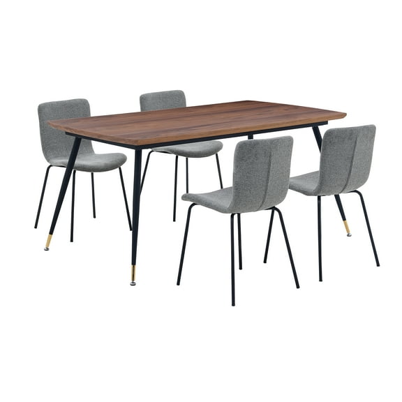 Armen Living Messina and Gillian 5-Piece Fabric Dining Set in Gray/Walnut