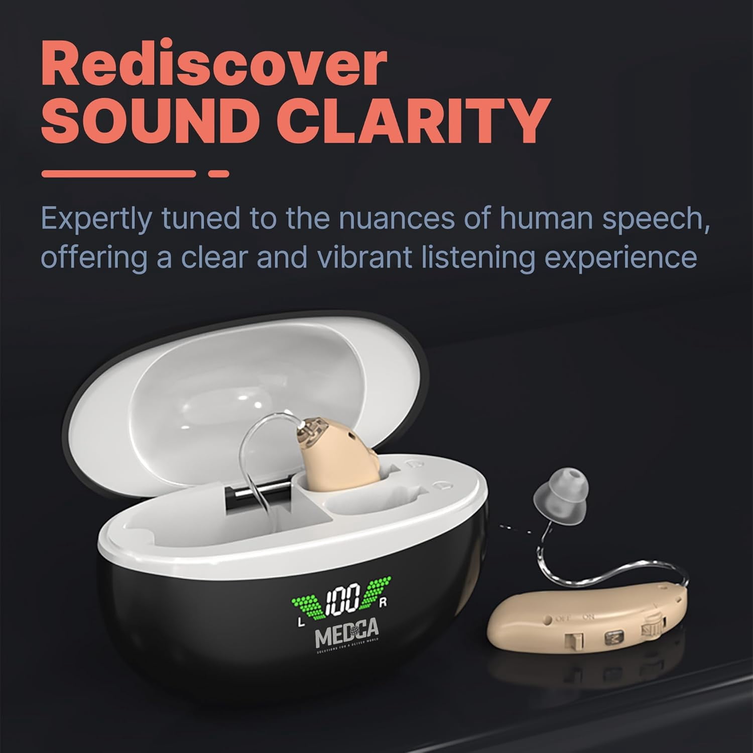 MEDca Rechargeable Hearing Aids for Seniors - BTE Digital Hearing Amplifier, Charging Case