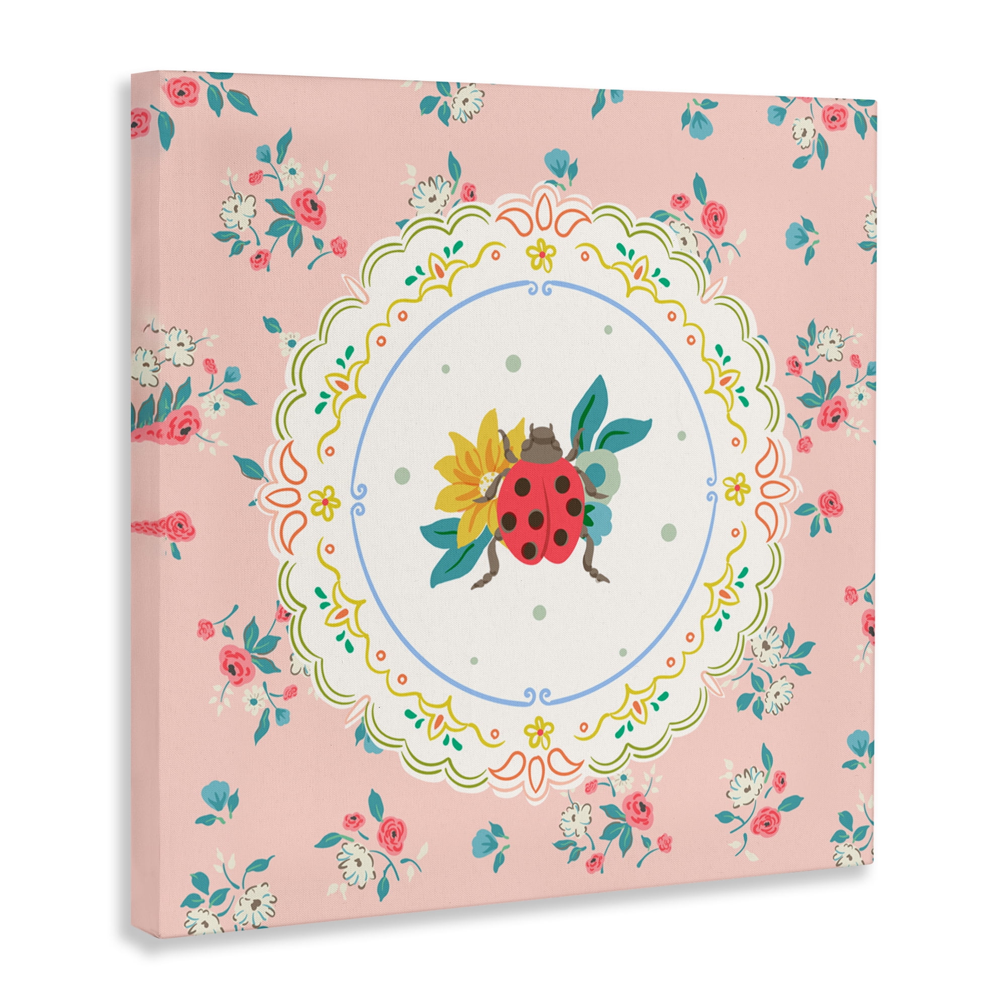 Spring Lady Bug Lace Pattern Canvas Wall Art, design by Angela Steahling