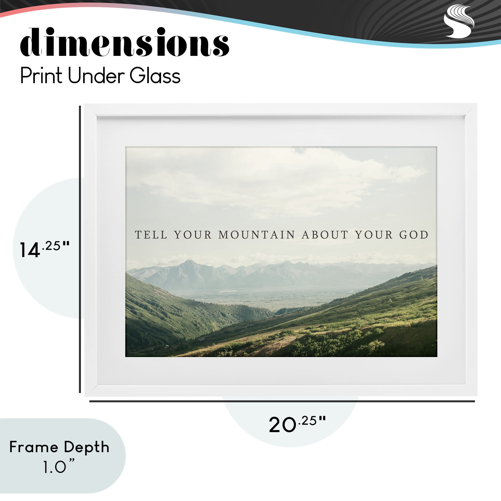 Stupell Industries Tell Your Mountain About God White Framed Print Under Glass, design by Kali Wilson