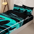 thumbnail image 3 of Castle Fairy Neon Sports Car Zipper Twin Comforter Sets with Fitted Sheet and 2 Pillowcases,Light Trail Race Zipper Bedding Set for Modern Bedroom,Teal Black,4-Piece,Black Reversible, 3 of 6