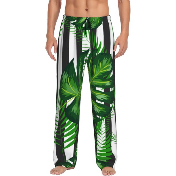 Fotbe Palm Greenery Pantalones de Pijama para Hombre, Pantalones de Dormir, Pantalones de Casa con Cintura Ajustable y Bolsillos-Small