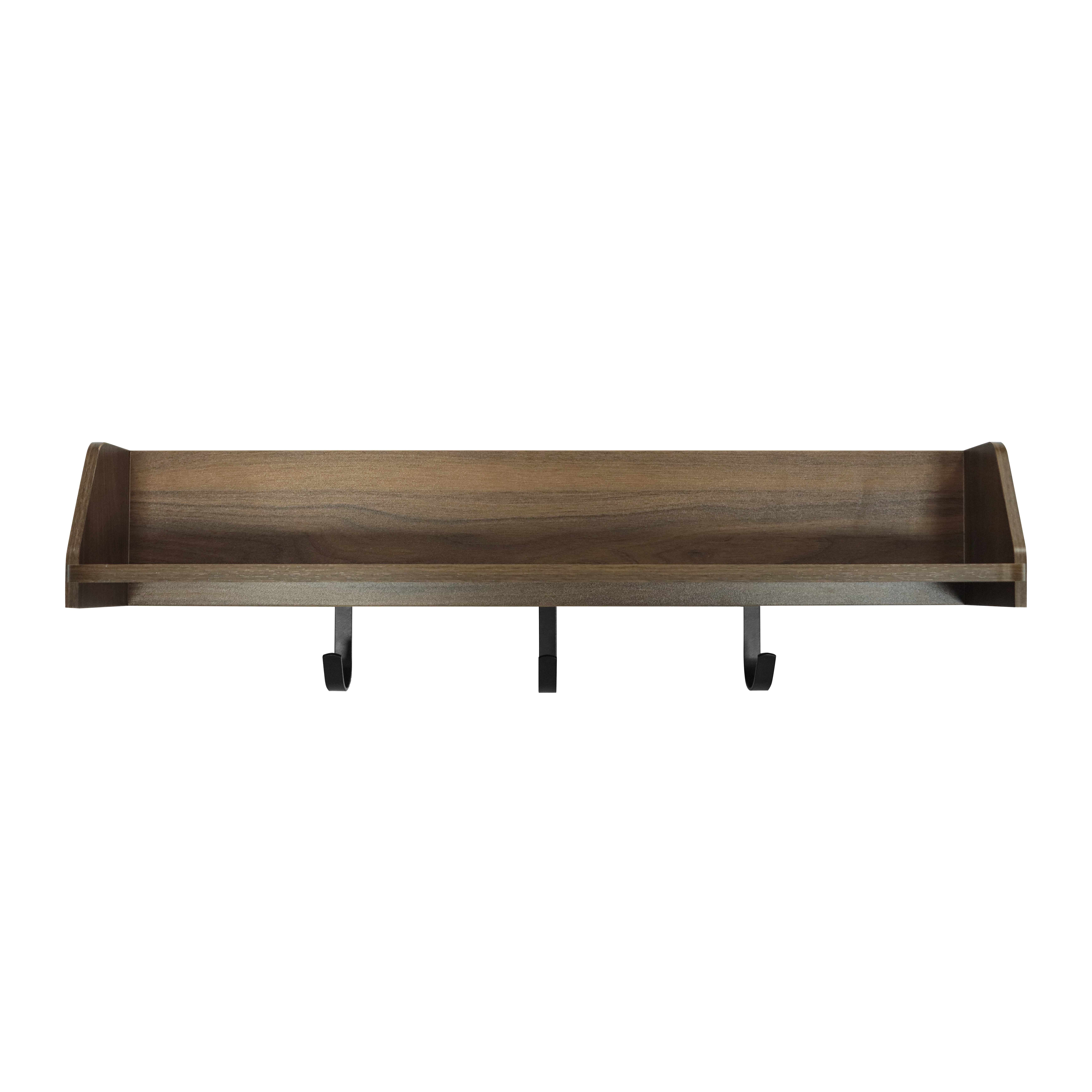 Better Homes & Gardens 28”  Walnut Shelf with Black Metal Hooks