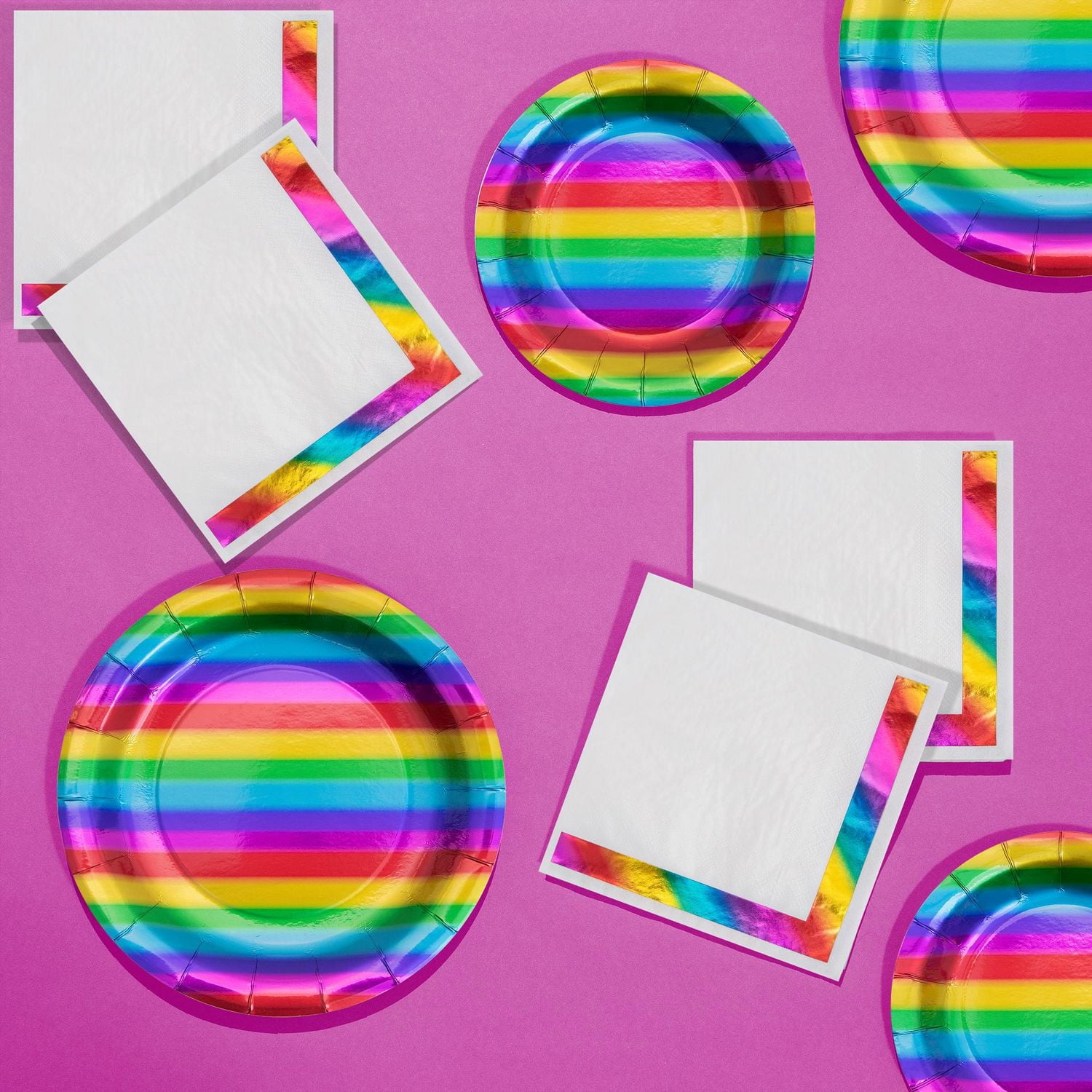 Rainbow Foil Paper Plates and Napkins Kit, Rainbow Foil Party Kit