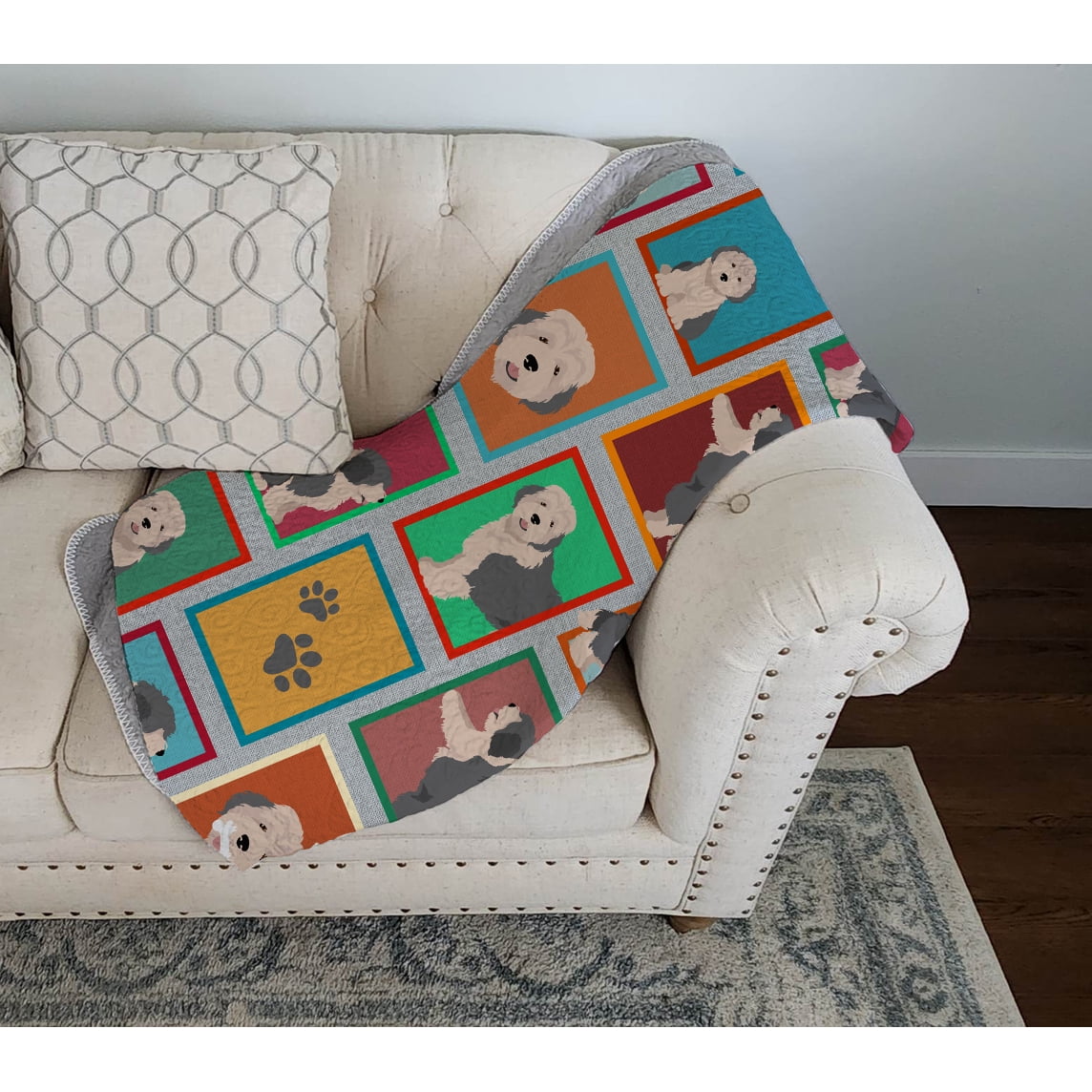 Lots of Old English Sheepdog Quilted Blanket 50x60