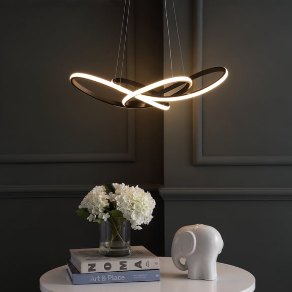 JONATHAN Y Alexia 25" Abstract Integrated LED Metal Adjustable Pendant, Black