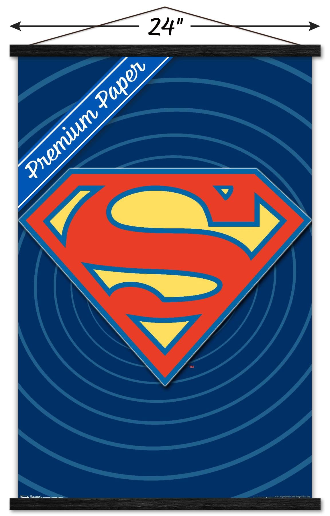 DC Comics - Superman - Classic Logo Wall Poster with Wooden Magnetic Frame, 22.375" x 34"