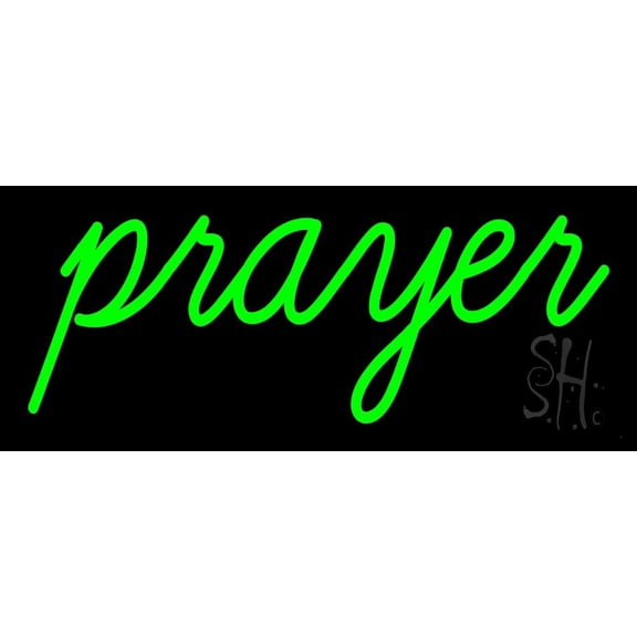 Green Prayer LED Neon Sign 10" Tall x 24" Wide - inches Black Square Cut Acrylic Backing, with Dimmer - Premium built indoor Sign for Home décor, Event, Religious place, Store interior, Office.
